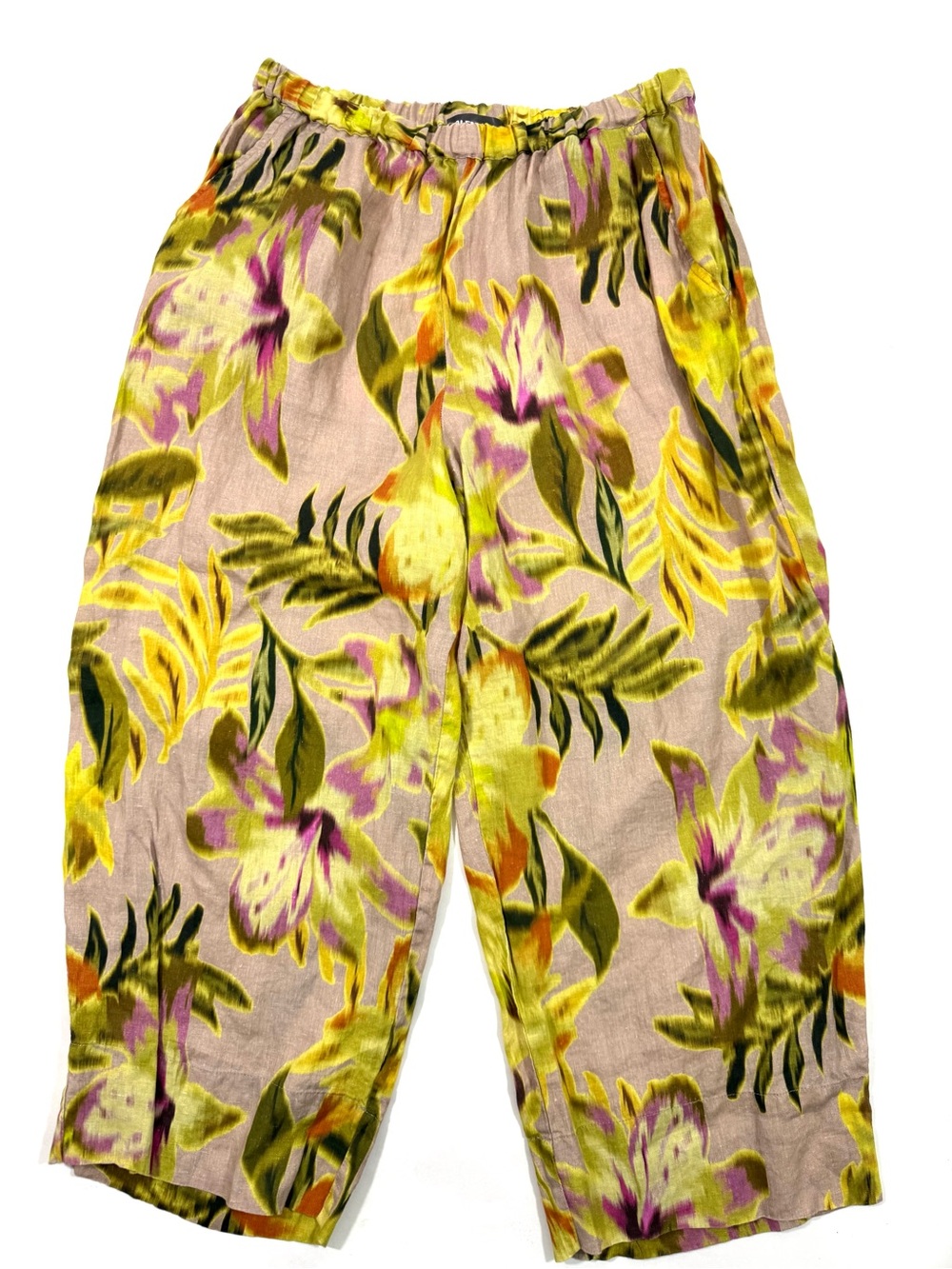 Alembika Wide Leg Linen Lilly Print Pants